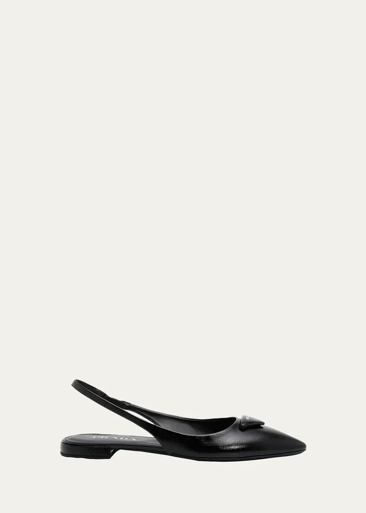 Saffiano Leather Slingback Flats