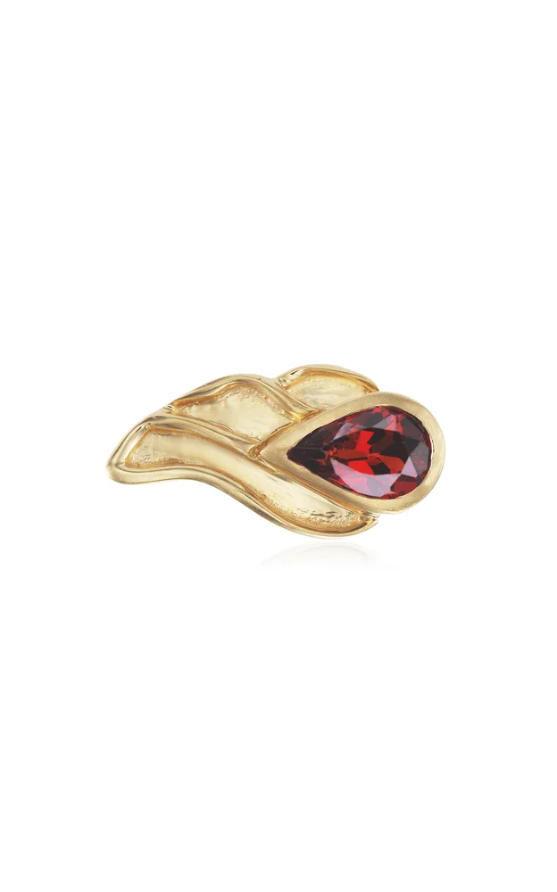 Flame 14K Yellow Gold Garnet Single Earring