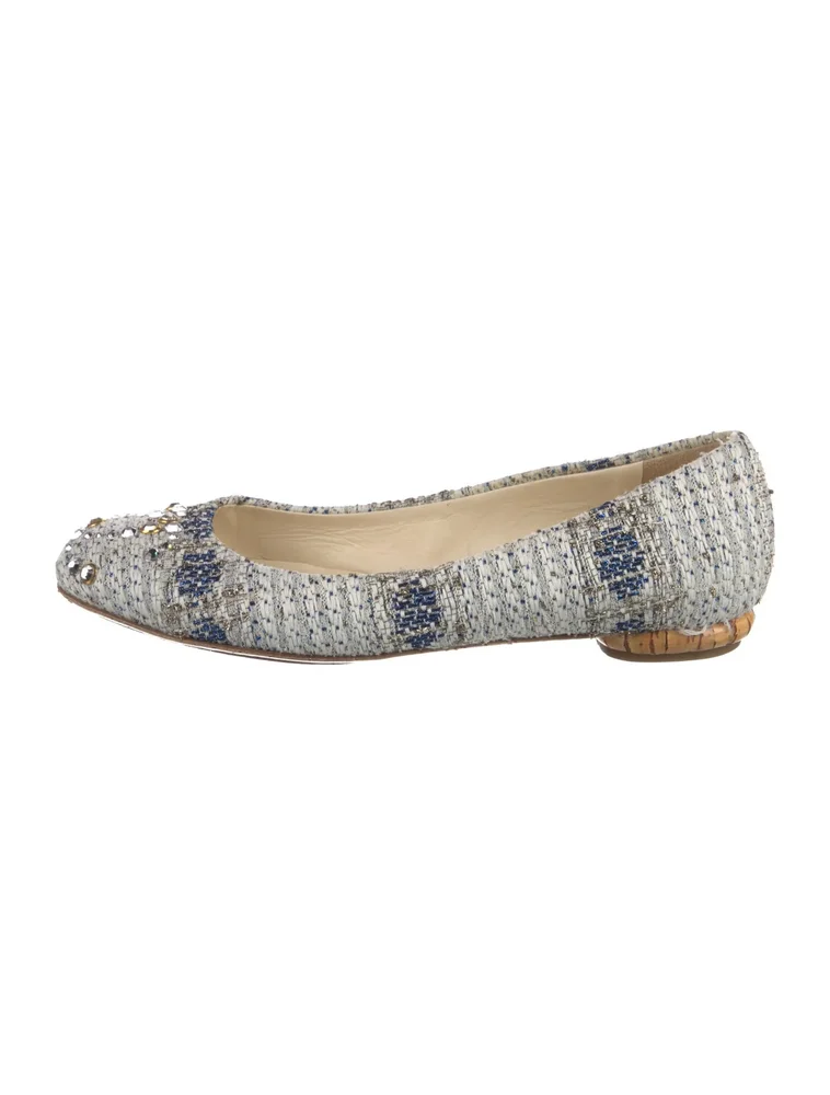 Pre-Owned Interlocking CC Logo Tweed Flats