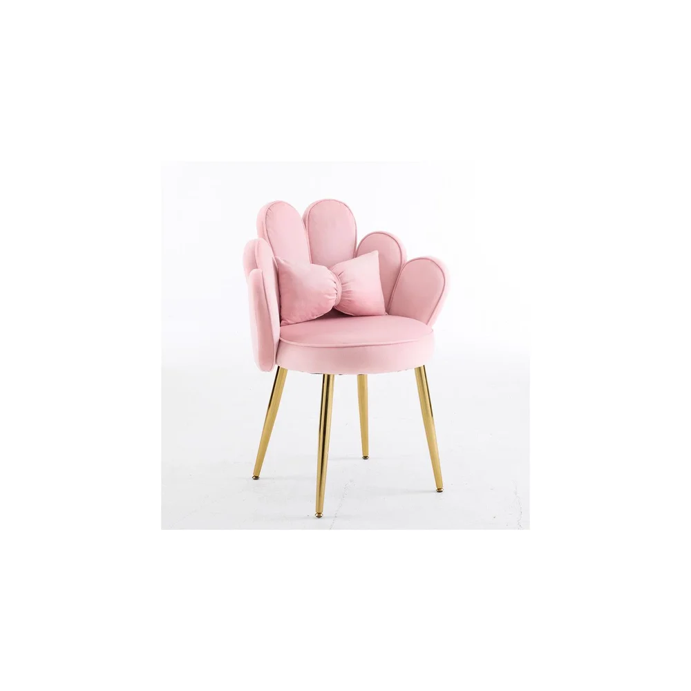 Glam Scalloped Petal Tufted Velvet Vanity Chair with Pillow