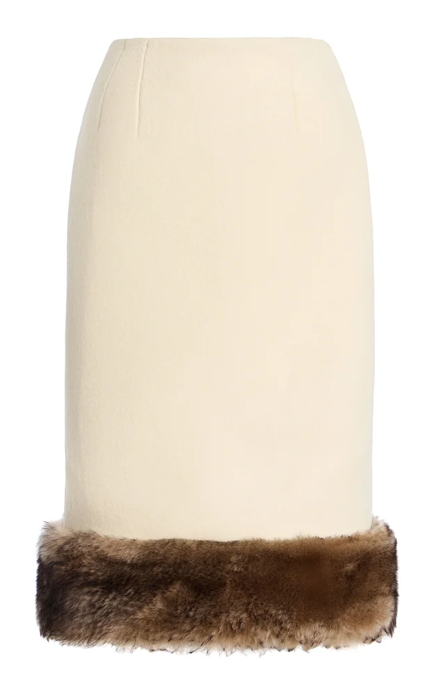 Shearling-Trimmed Wool Midi Pencil Skirt