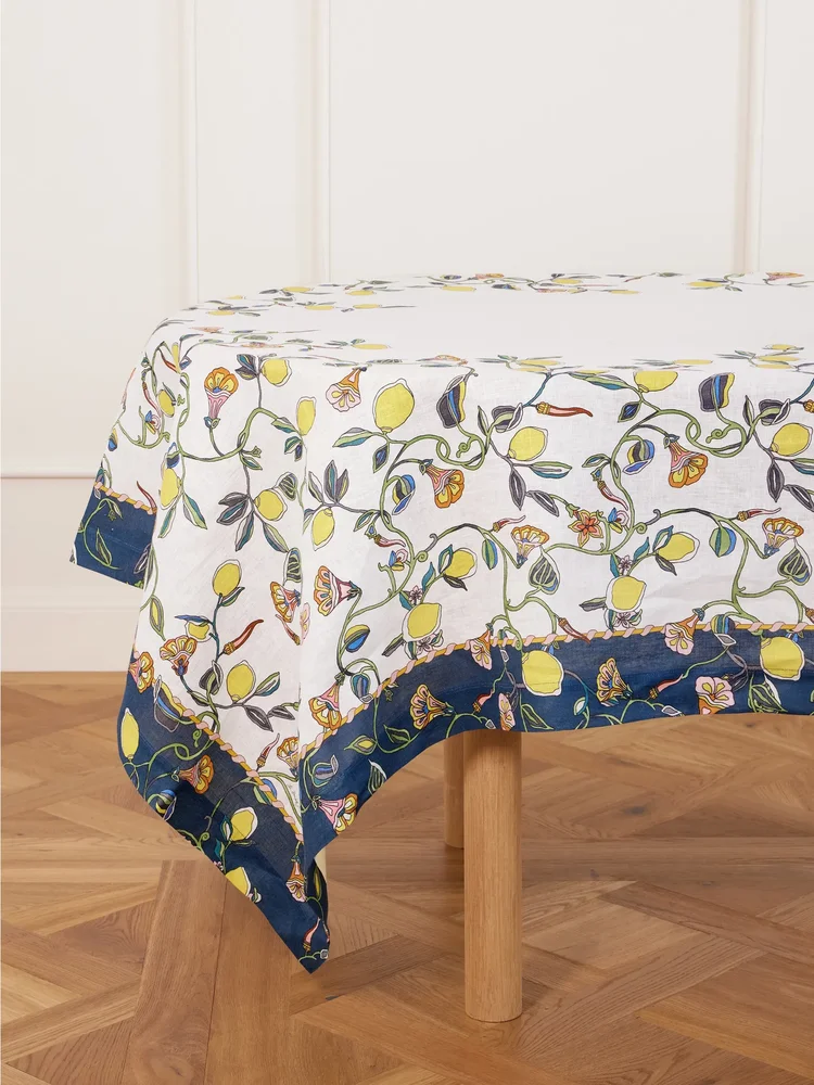 Large printed linen tablecloth