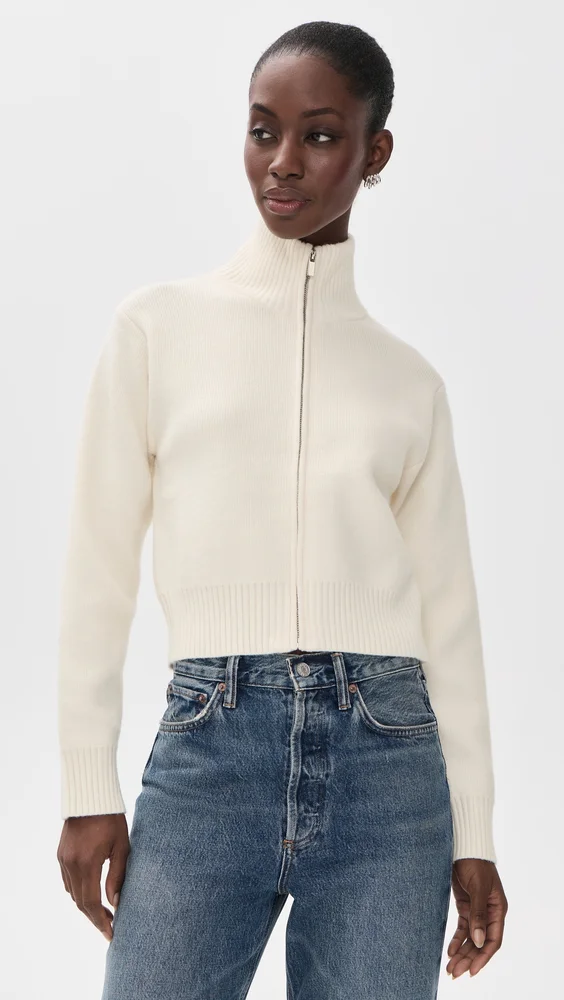 Zip-Up Funnel Neck Knit Jacket