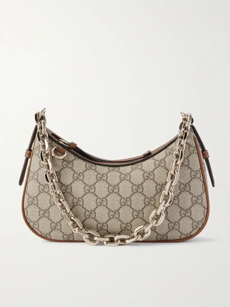 GG Emblem leather-trimmed coated canvas-jacquard shoulder bag