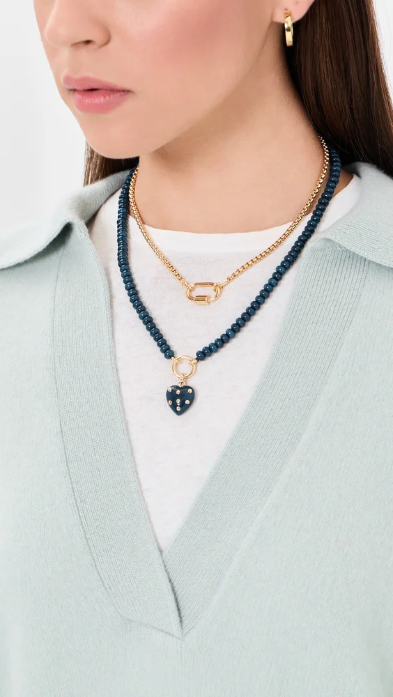 Polka Dot Stone Heart Charm Necklace