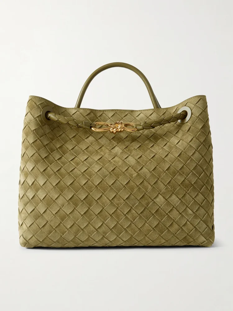 Andiamo medium leather-trimmed Intrecciato suede tote
