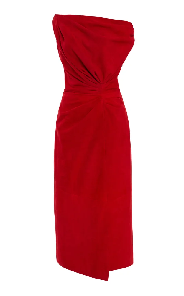 Kaelin Asymmetric Suede Midi Dress