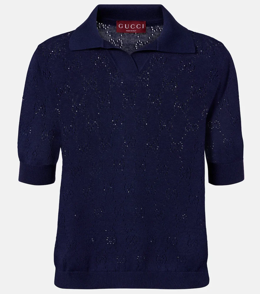 GG pointelle silk and cotton polo shirt