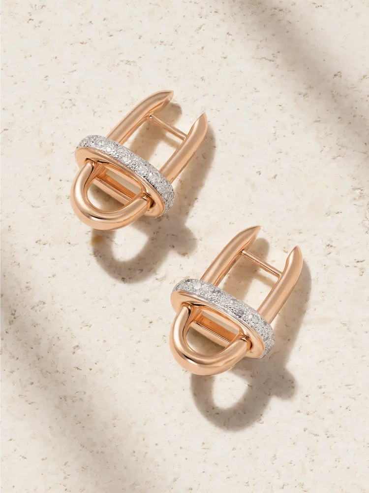 Iconica rhodium-plated 18-karat rose gold diamond hoop earrings