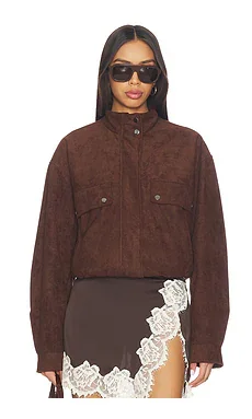 MORE TO COME Kaydee Faux Suede Jacket in Brown from Revolve.com