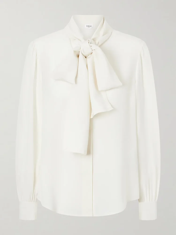 Tie-detailed silk crepe de chine blouse