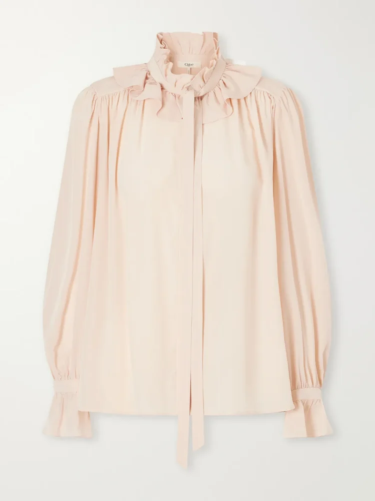 Ruffled silk-crepe de chine blouse