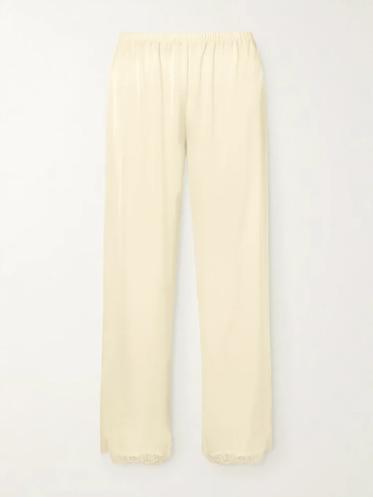 Adnina lace-trimmed recycled-satin wide-leg pants