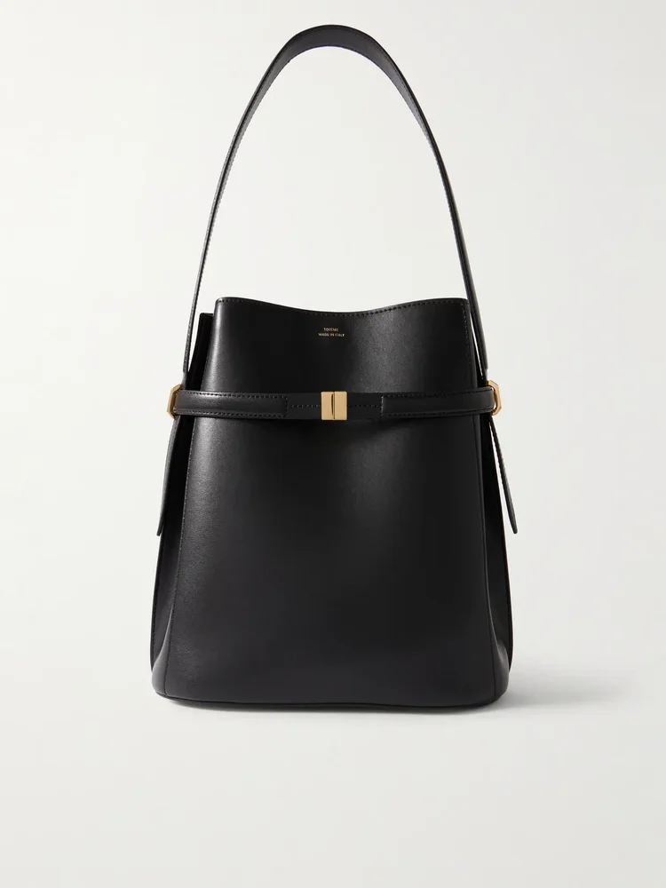 Belted leather tote