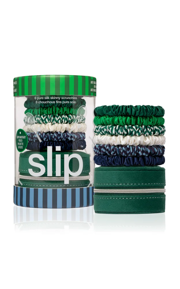Set-of-Six Silk Skinny Scrunchies with Pouch