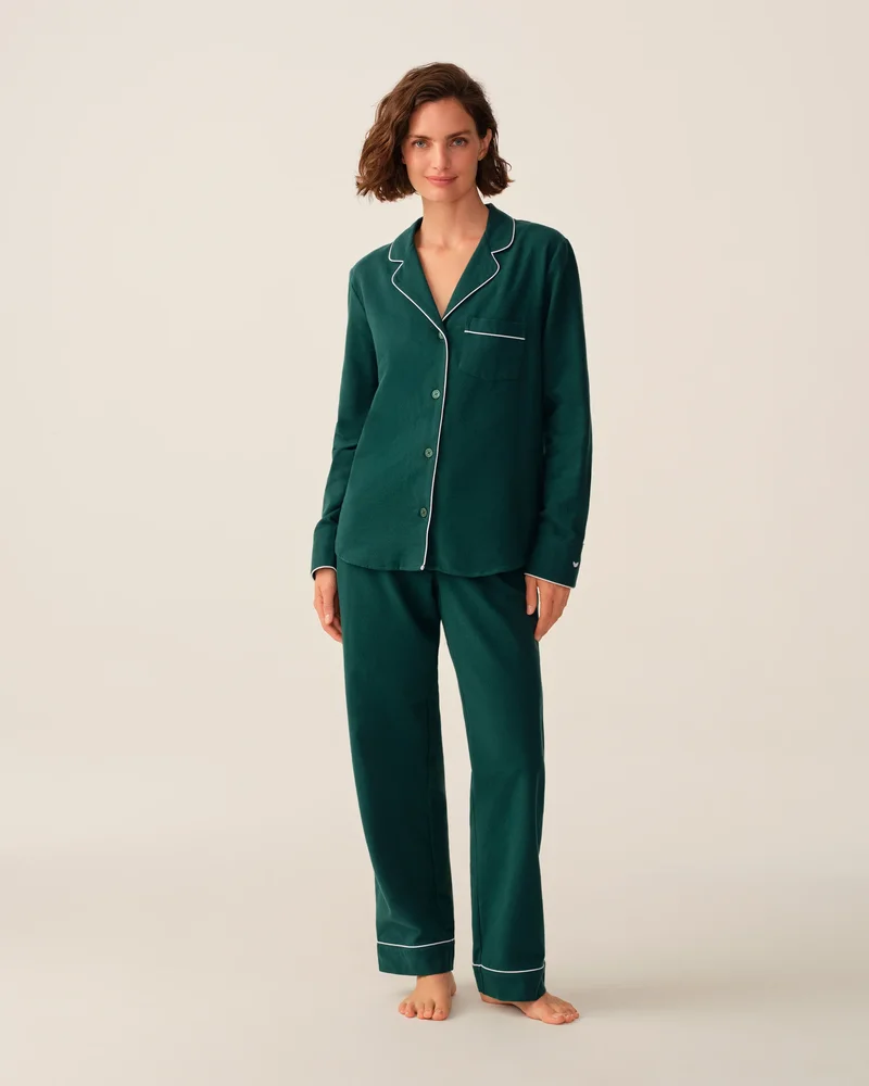 Flannel Pajama Set in Hunter Green
