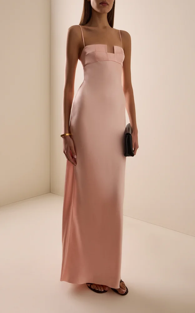 Exclusive Square Bra Satin Maxi Dress
