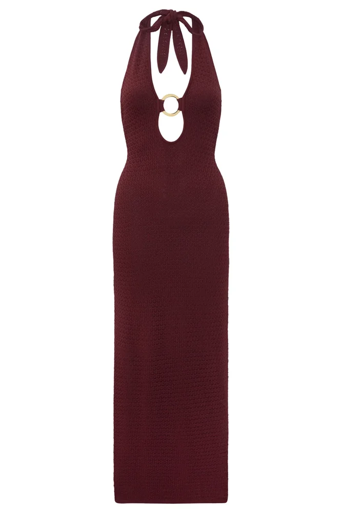 Montego Halter Dress, Deep Burgundy Lace Crochet