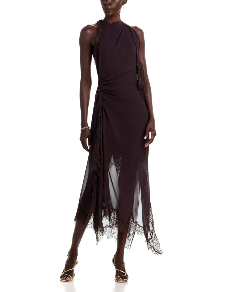 Renata Silk Lace Trim Midi Dress