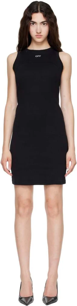 Black Off Stamp Rib Round Minidress