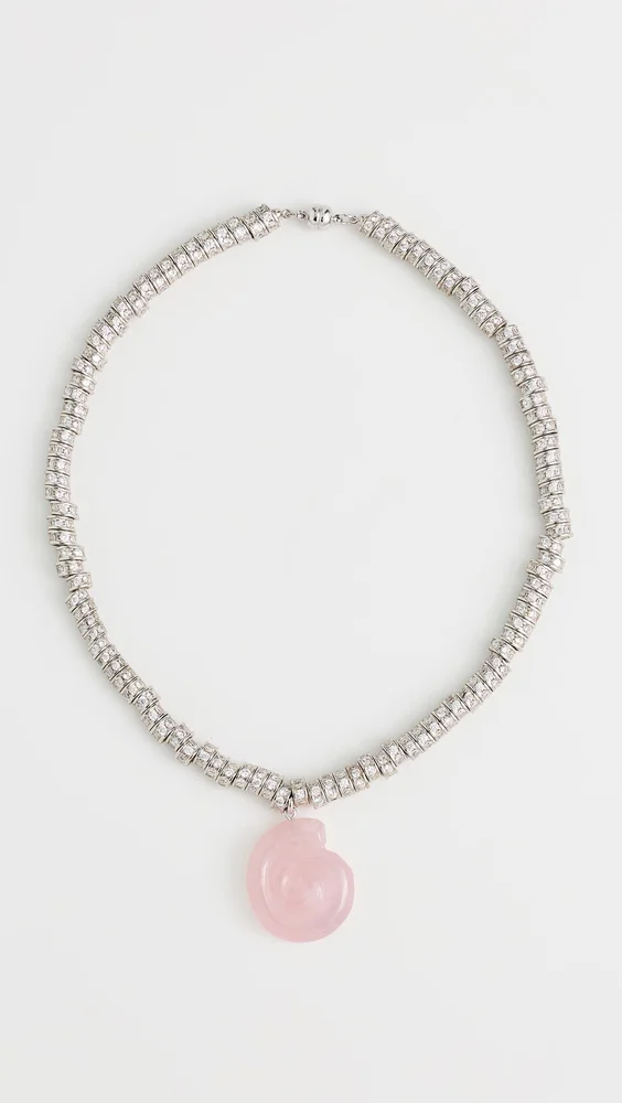 The Rose Quartz Rio Rhinestone Necklace- Silver