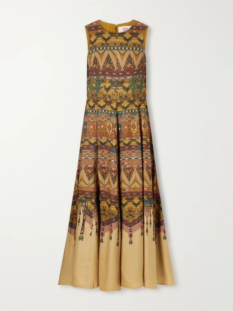 clodette desert printed woven silk blend maxi dress