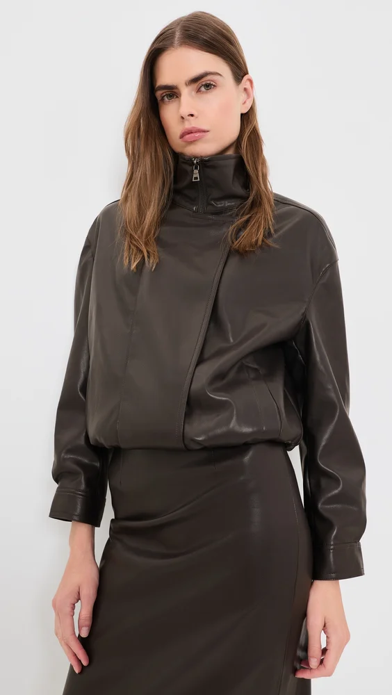 Oversized Faux Leather Bomber Jacket