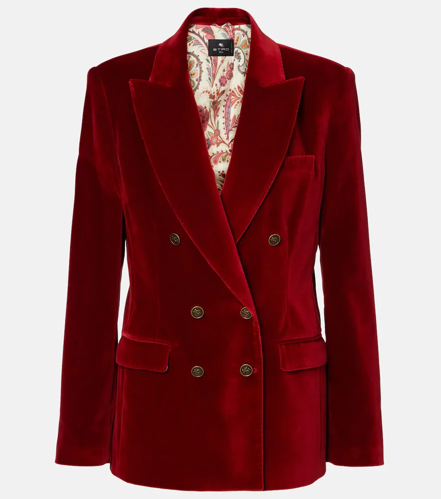Double-breasted cotton velvet blazer