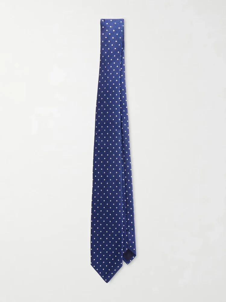 8cm Embroidered Polka-Dot Silk-Jacquard Tie