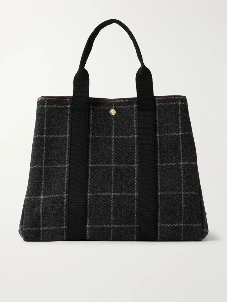 Traversée leather-trimmed checked tweed tote