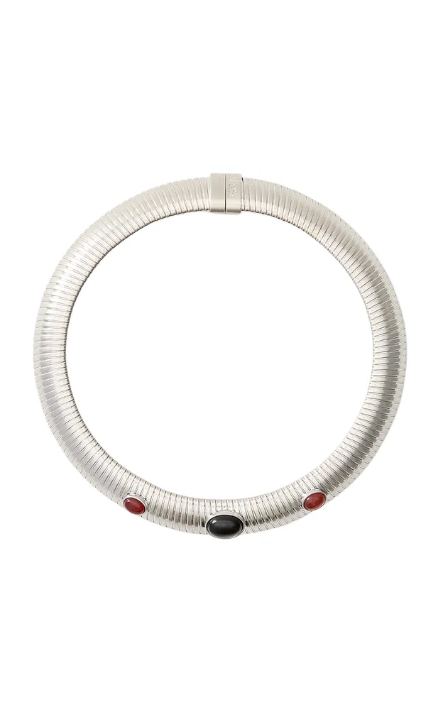 Astra Rhodium-Plated Brass Onyx and Carnelian Necklace