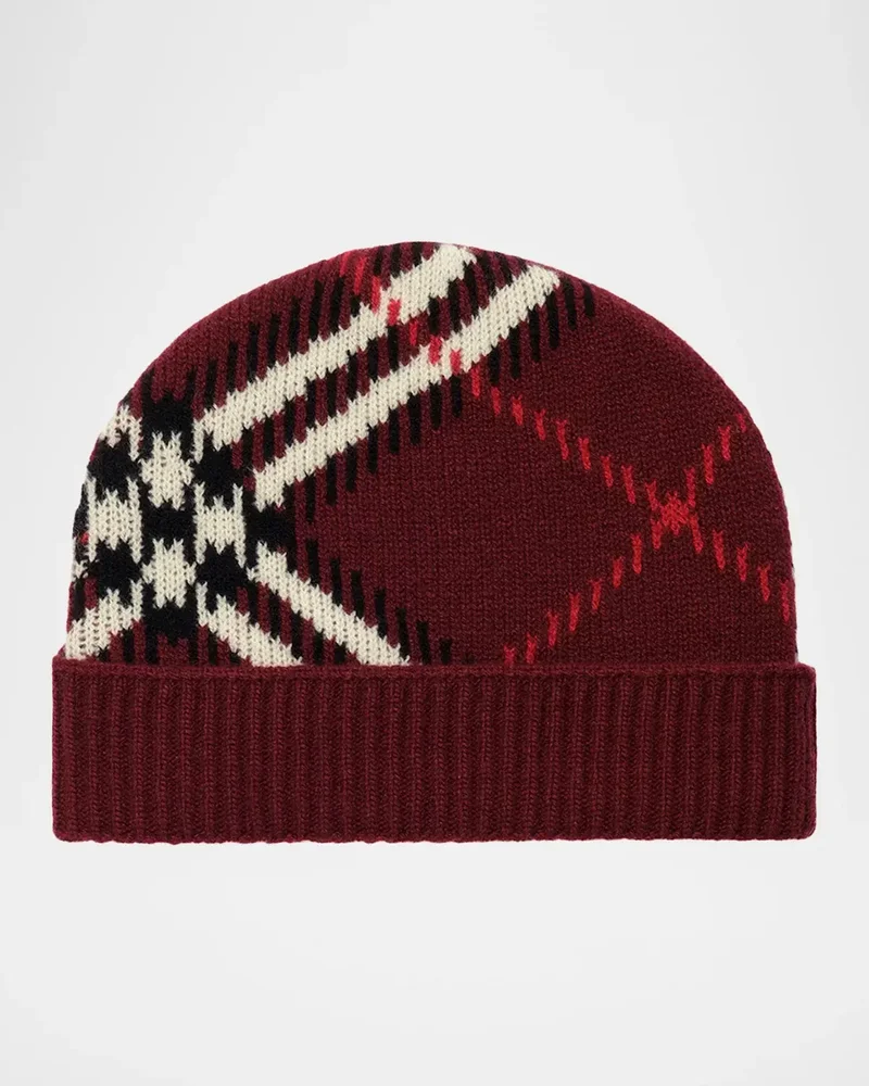Check Cashmere Knit Beanie