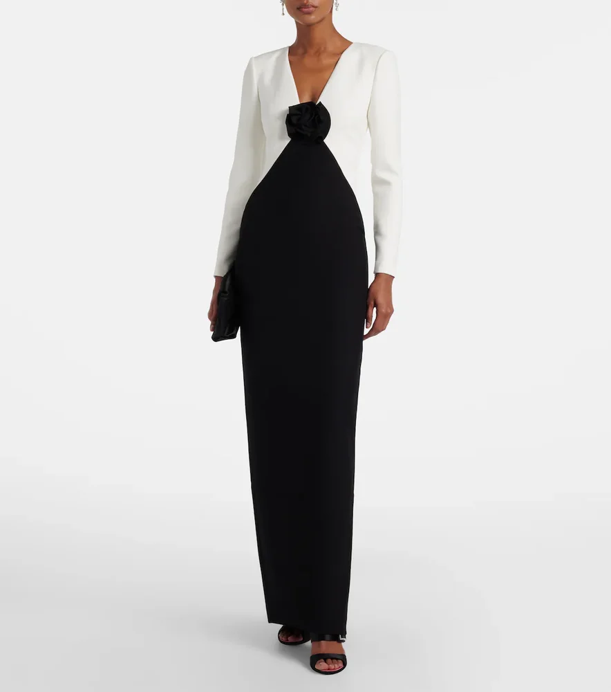Floral-appliqué Crêpe Gown