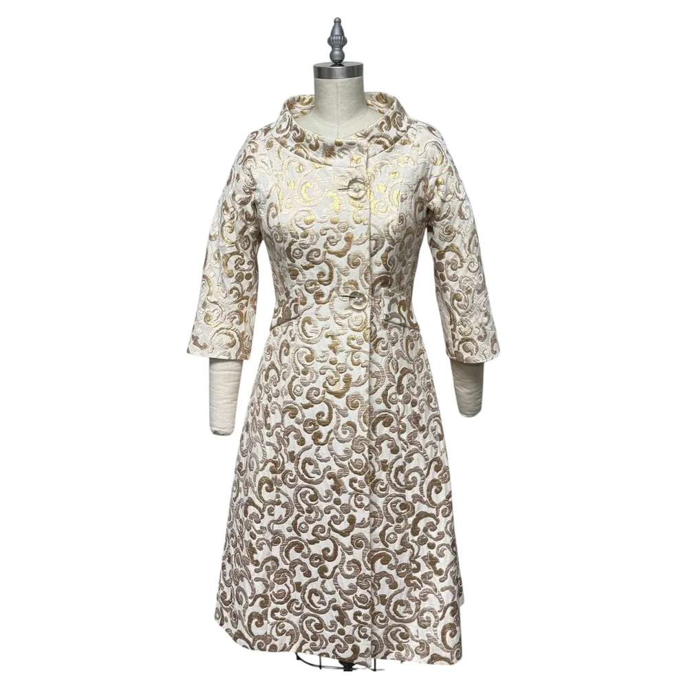 Barbara Tfank Metallic Gold & Ivory French Cotton Brocade Statement Coat