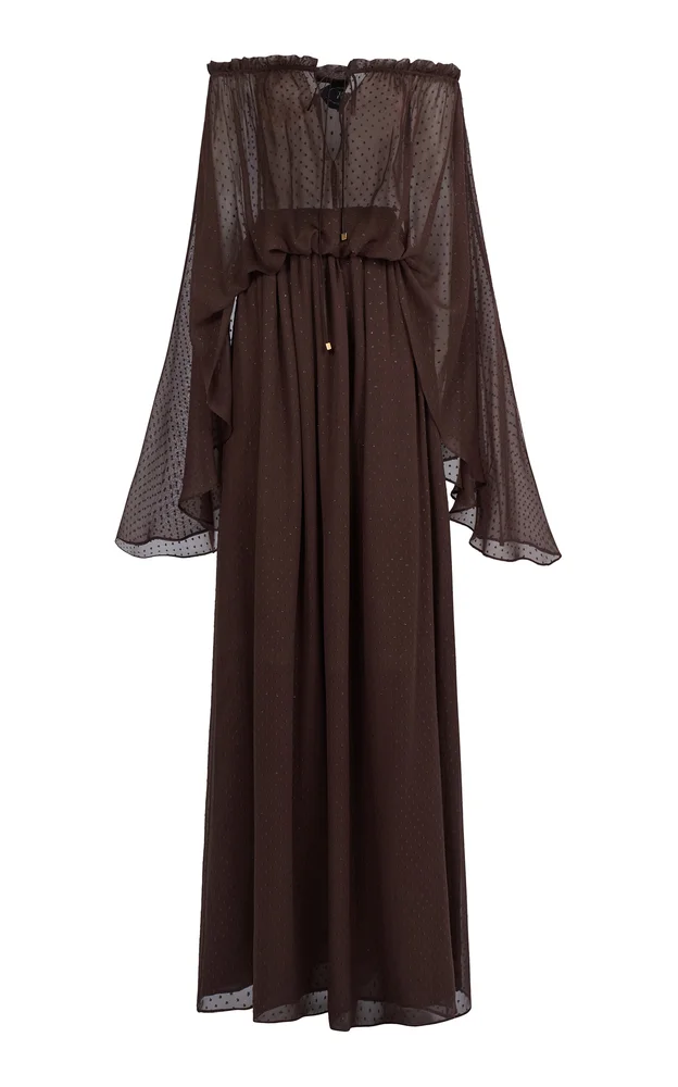 Ouarzazate Off-The-Shoulder Metallic Chiffon Maxi Dress
