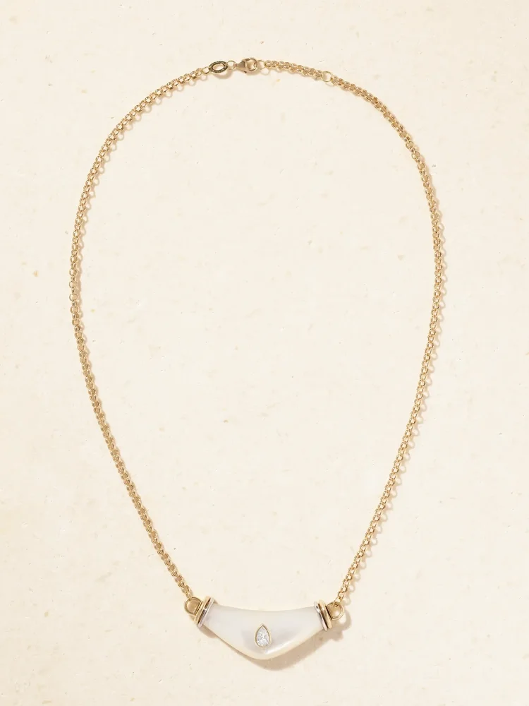 18-karat gold diamond and mother-of-pearl necklace