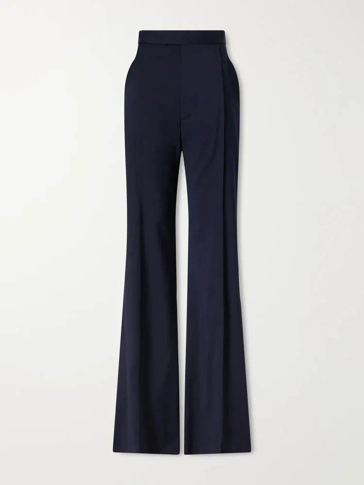 Serge pleated flared wool pants