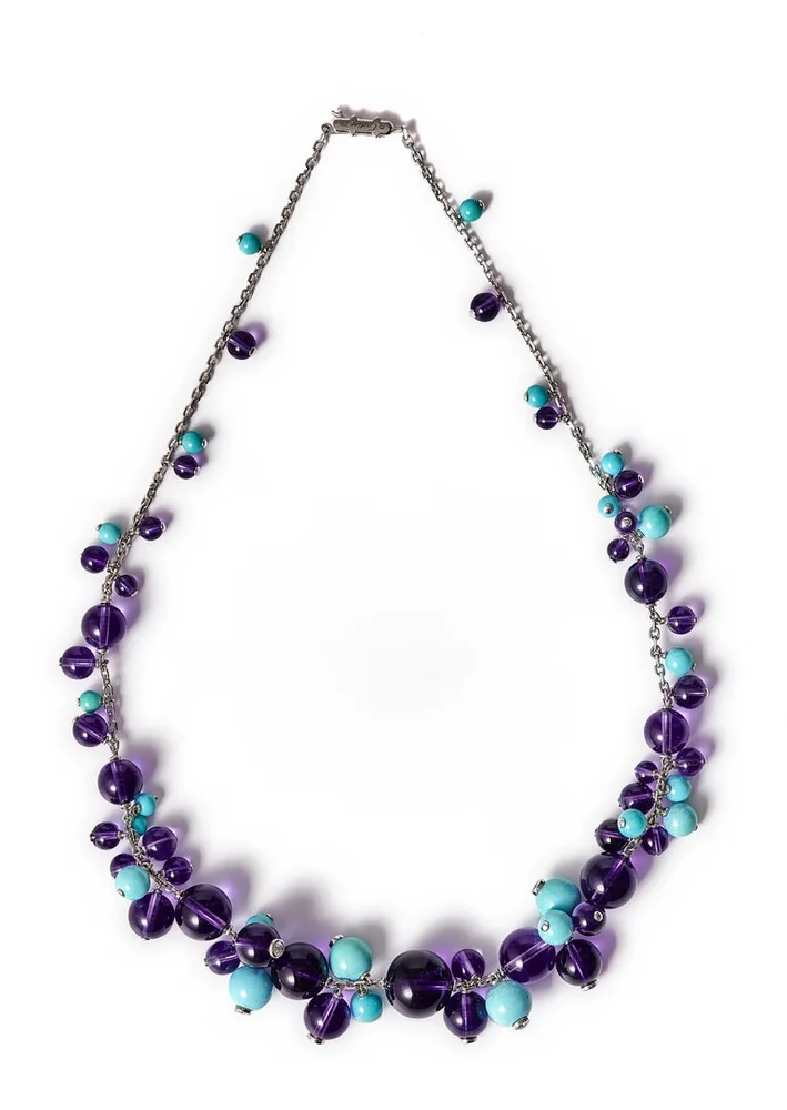 Cartier Délices de Goa Necklace 18K Gold Turquoises, Amethysts & Diamonds