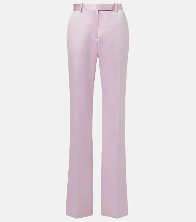 Cotton and silk duchesse straight pants