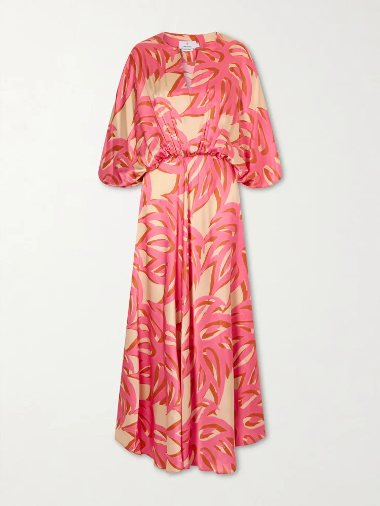 Ismene printed silk-satin maxi dress