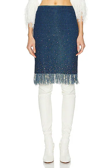 Denim Fringe Skirt