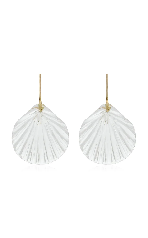Fan 18K Yellow Gold Crystal Earrings
