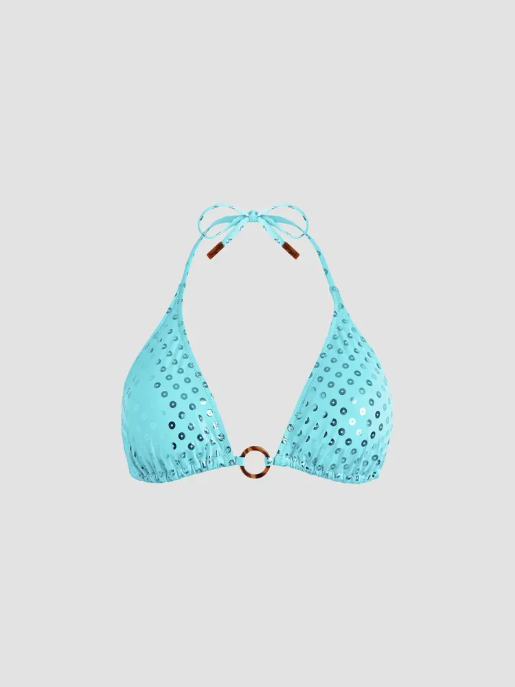 Sequined Halterneck Bikini Top