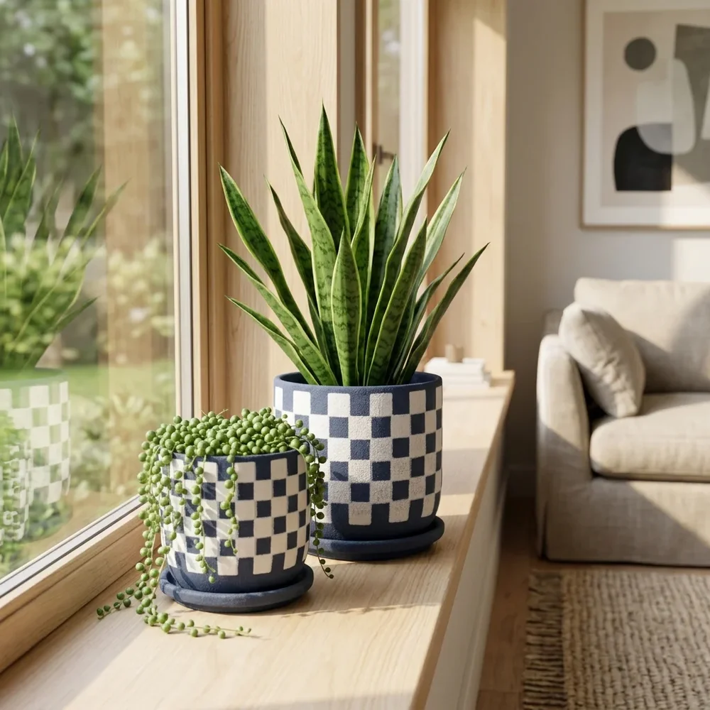 Jamesjoseph Stoneware Ceramic Planters With Saucers