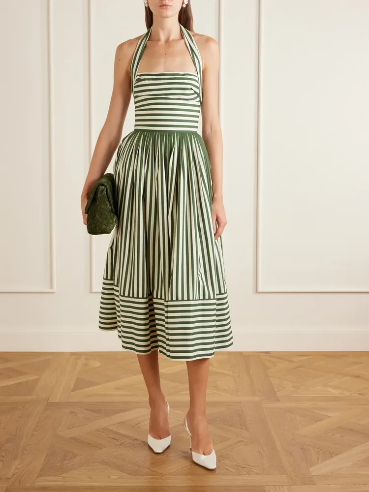 Striped cotton-blend midi dress