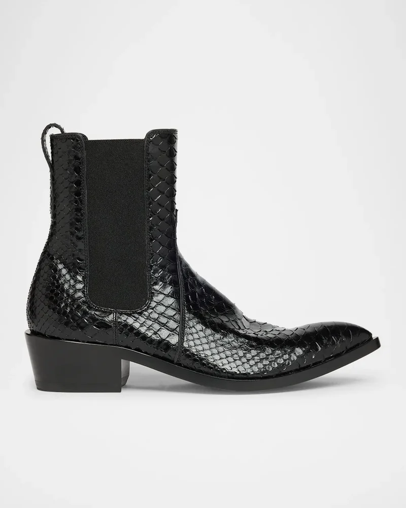 Shiny Python Stamped Leather Chelsea Boots