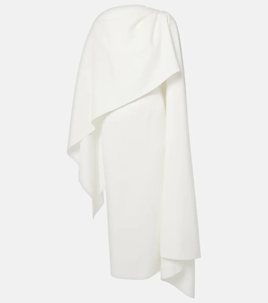 Bridal Demetria caped crêpe midi dress