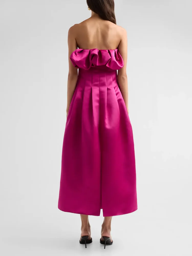 Cosima Strapless Satin Tea-Length Dress
