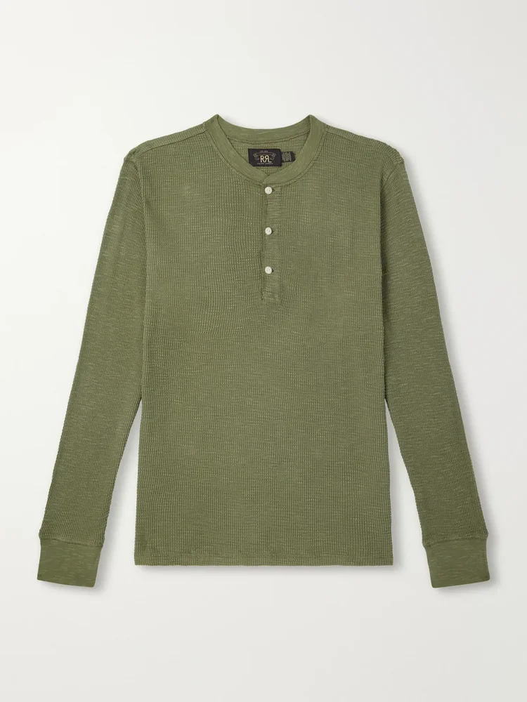 Waffle-Knit Cotton-Jersey Henley T-Shirt