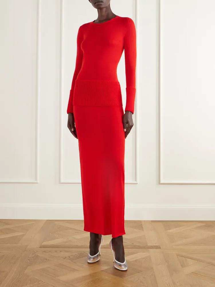 Ribbed wool midi dress